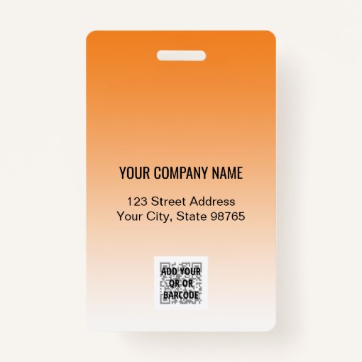 Custom Company Logo Bar Code Employee Photo Orange Badge Zazzle