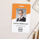 Custom Company Logo Bar Code Employee Photo Orange