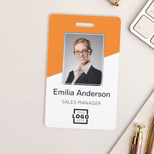 Custom Company Logo Bar Code Employee Photo Orange Badge (Creator Uploaded)