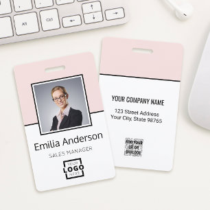 Custom Company Logo Bar Code Employee Photo Pink Badge