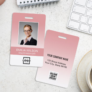 Custom Company Logo Bar Code Employee Photo Pink Badge