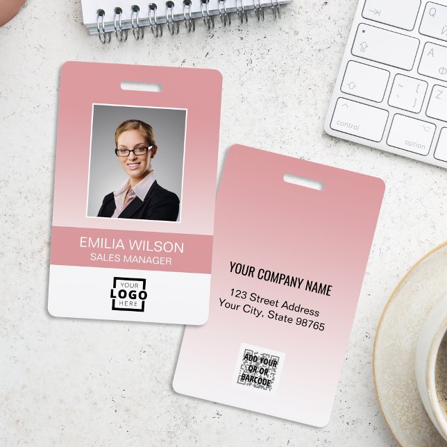 Custom Company Logo Bar Code Employee Photo Pink Badge (Creator Uploaded)