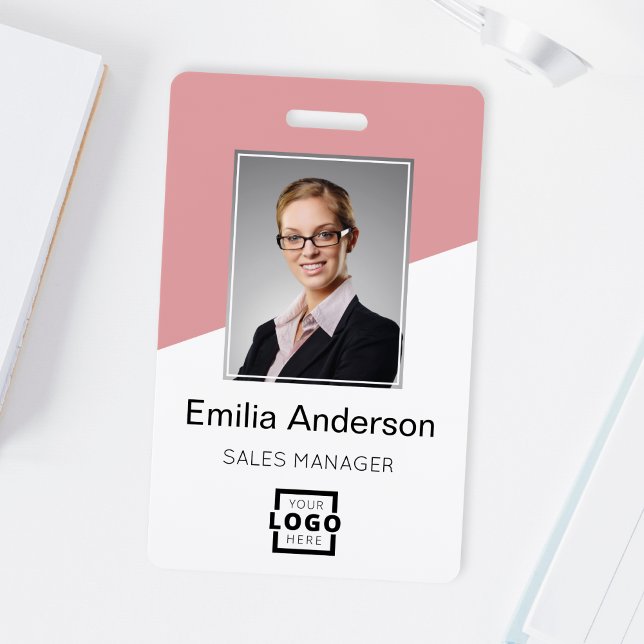Custom Company Logo Bar Code Employee Photo Pink Badge (Creator Uploaded)