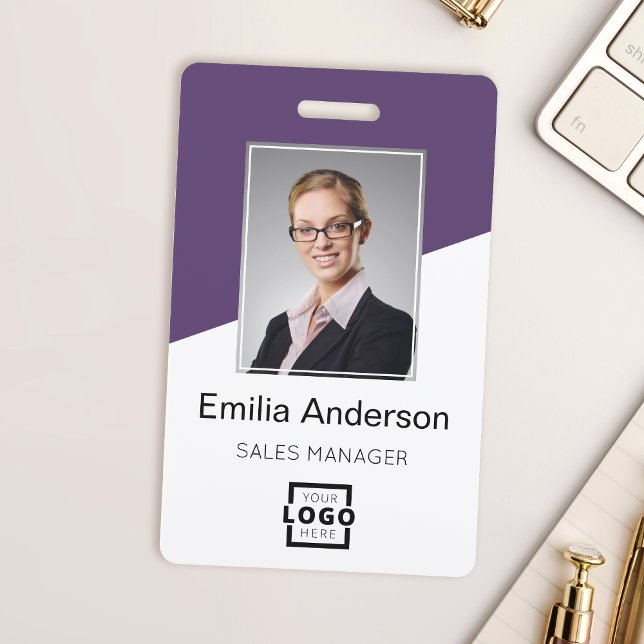 Custom Company Logo Bar Code Employee Photo Purple Badge (Creator Uploaded)
