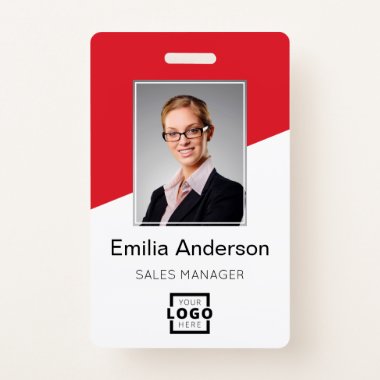 Custom Company Logo Bar Code Employee Photo Red Badge