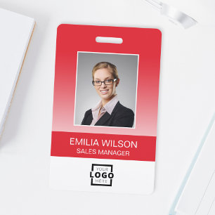 Custom Company Logo Bar Code Employee Photo Red Badge