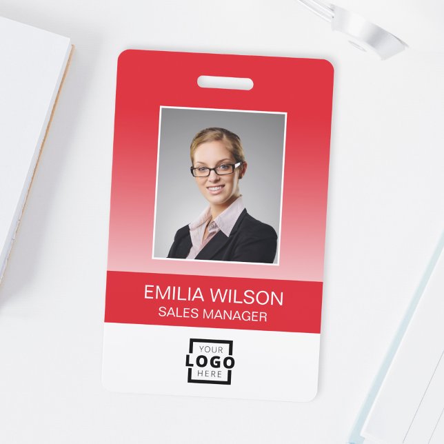 Custom Company Logo Bar Code Employee Photo Red Badge (Creator Uploaded)