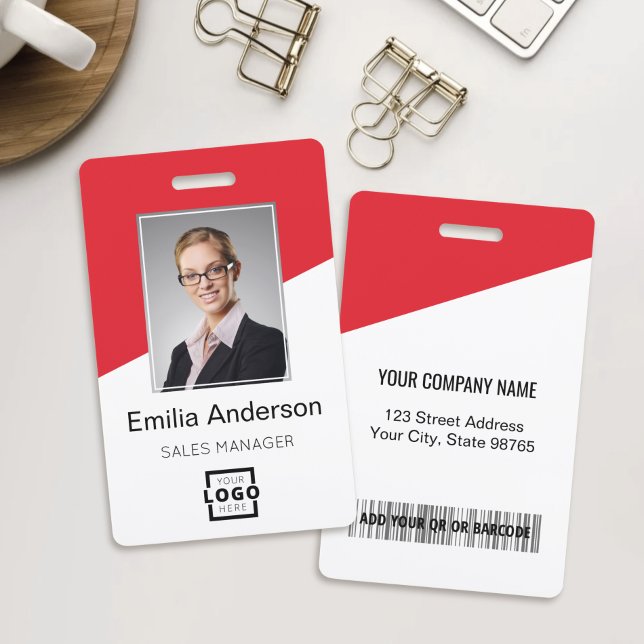Custom Company Logo Bar Code Employee Photo Red Badge (Creator Uploaded)