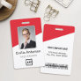 Custom Company Logo Bar Code Employee Photo Red Badge