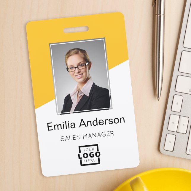 Custom Company Logo Bar Code Employee Photo Yellow Badge (Creator Uploaded)