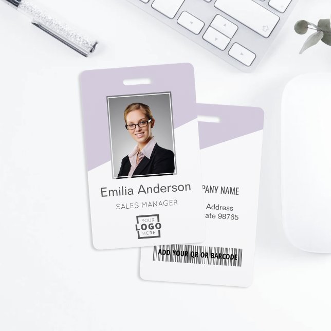 Custom Company Logo Bar Code Staff Photo Lavender Badge (Creator Uploaded)
