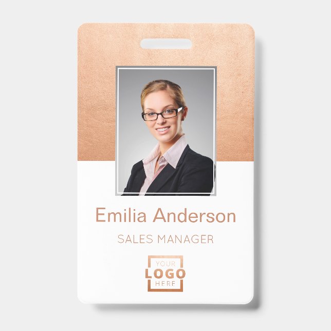 Custom Company Logo Basic Bar Code Employee Photo Badge (Front)
