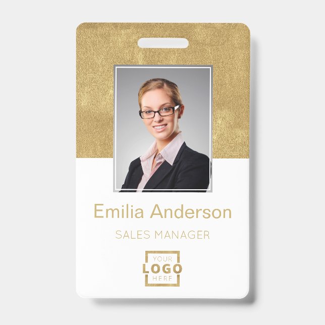 Custom Company Logo Basic Bar Code Employee Photo Badge (Front)