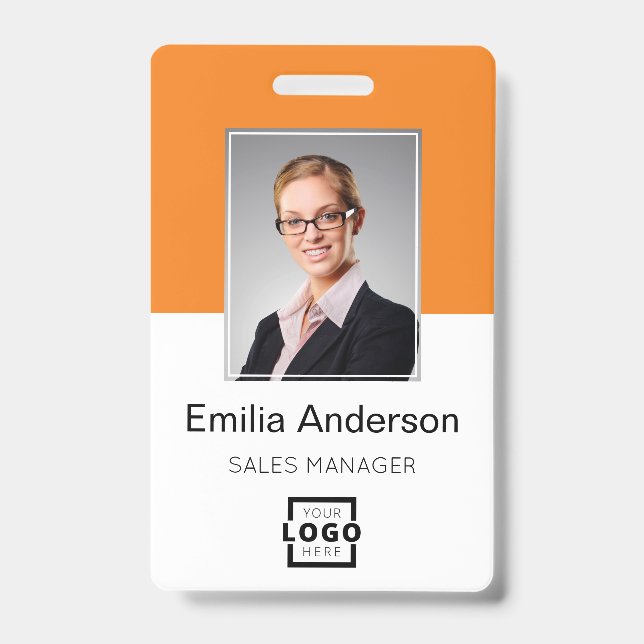 Custom Company Logo Basic Bar Code Employee Photo Badge (Front)