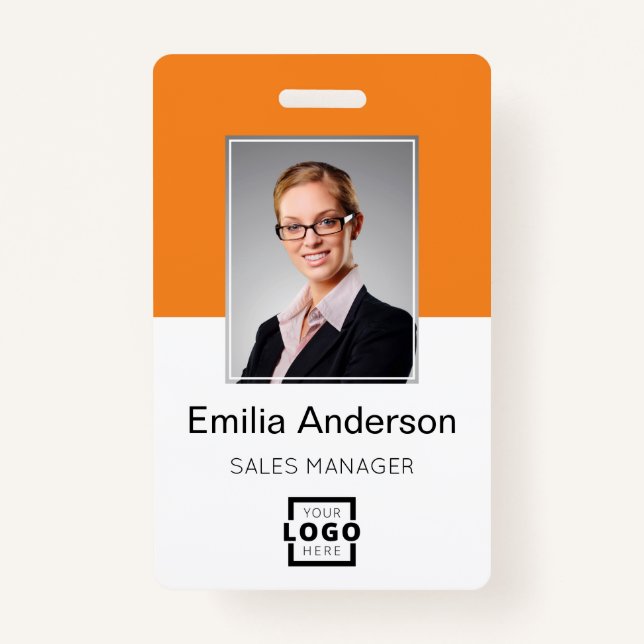 Custom Company Logo Basic Bar Code Employee Photo Badge (Front)