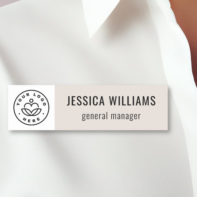 Custom Company Logo Beige Employee Name Tag (Creator Uploaded)