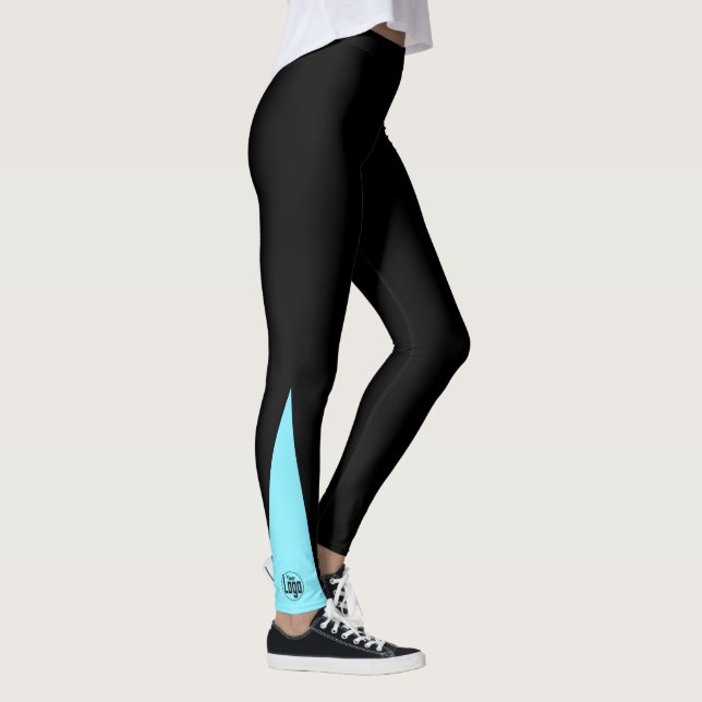 Custom Company Logo Black & Electric-Blue Leggings (Right)