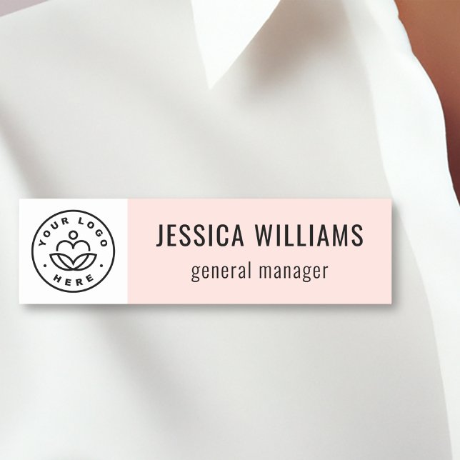 Custom Company Logo Blush Pink Employee Name Tag (Creator Uploaded)