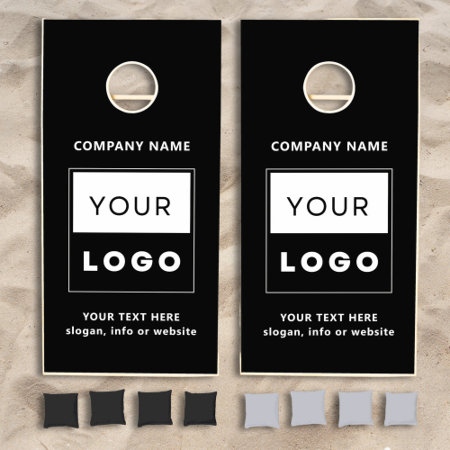 Custom Company Logo Branded Business Black White Cornhole Set