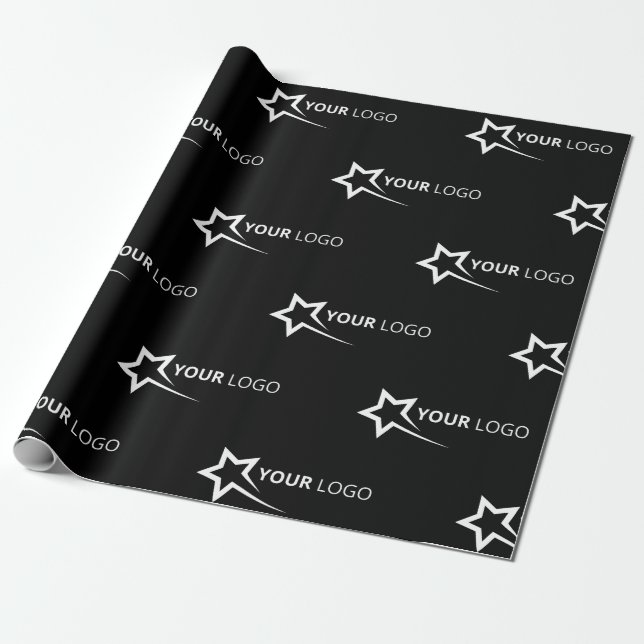 Custom Company Logo Branded Business Black Wrapping Paper (Unrolled)