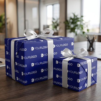 Custom company logo branded business gift navy wrapping paper