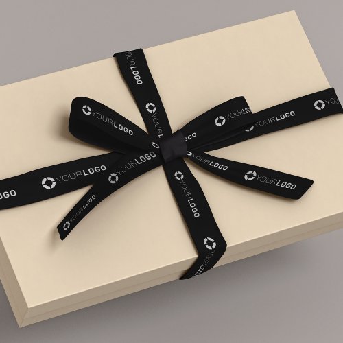 Custom company logo branded business gifts black satin ribbon
