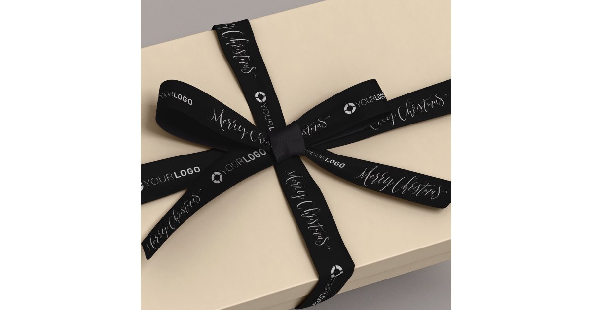 Custom company logo branded gifts Christmas black Satin Ribbon | Zazzle