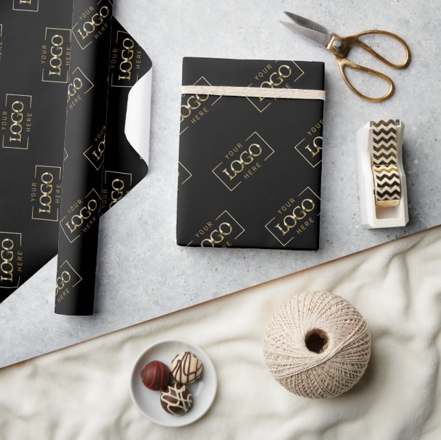 Custom Company Logo Branded Promotional Black Wrapping Paper (Crafts)