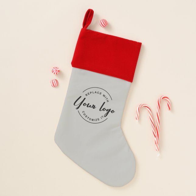 Custom Company logo business Holiday Grey Christmas Stocking (Front)