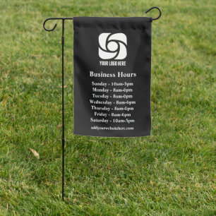 Custom Company Logo Business Hours Black Garden Flag