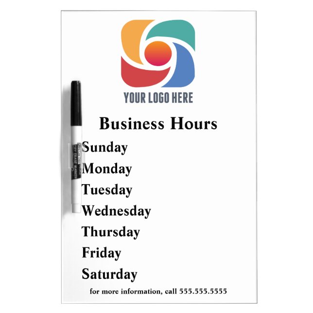 Custom Company Logo Business Hours Dry Erase Board (Front)
