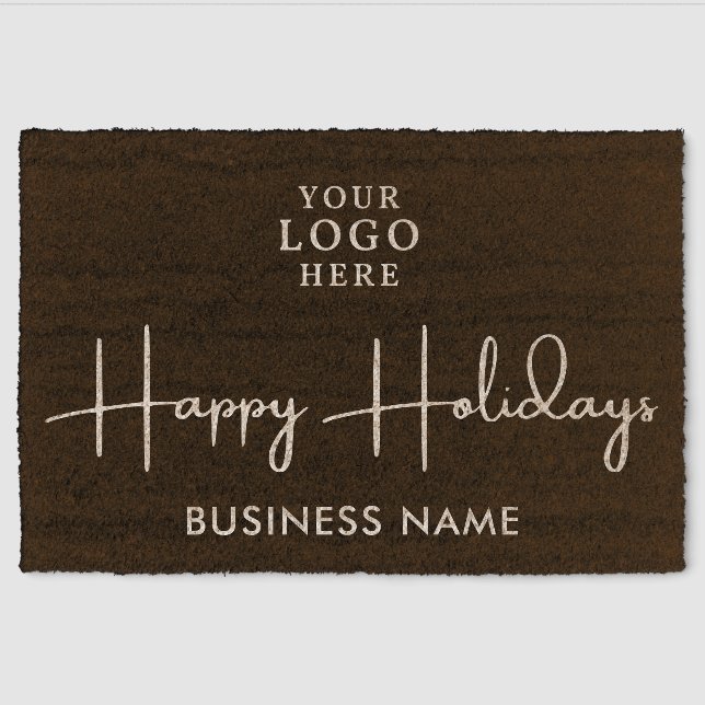  Custom Company Logo Business Name Happy Holidays  Fiber Doormat (Front)