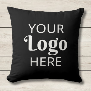 Custom Company Logo Business Promotional  Black Throw Pillow