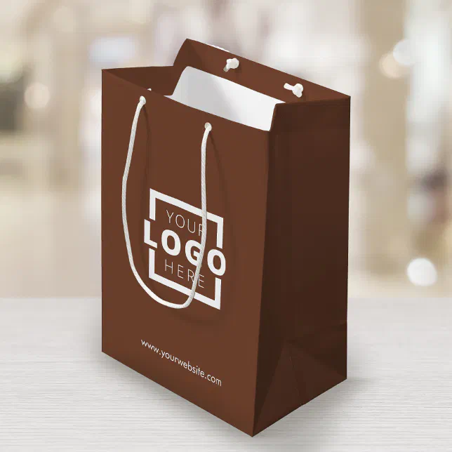 Custom Company Logo Business Promotional Brown Medium Gift Bag | Zazzle