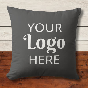 Custom Company Logo Business Promotional Charcoal Throw Pillow