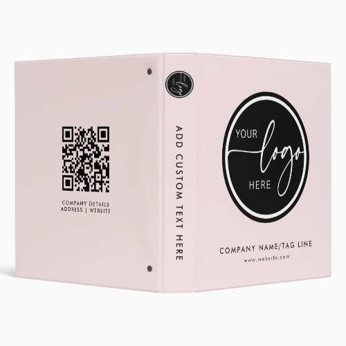 Custom Company Logo Business QR code | Pink Black 3 Ring Binder