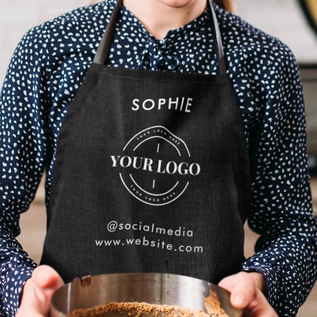 Custom Company Logo Corporate Modern Simple Black Apron (Creator Uploaded)