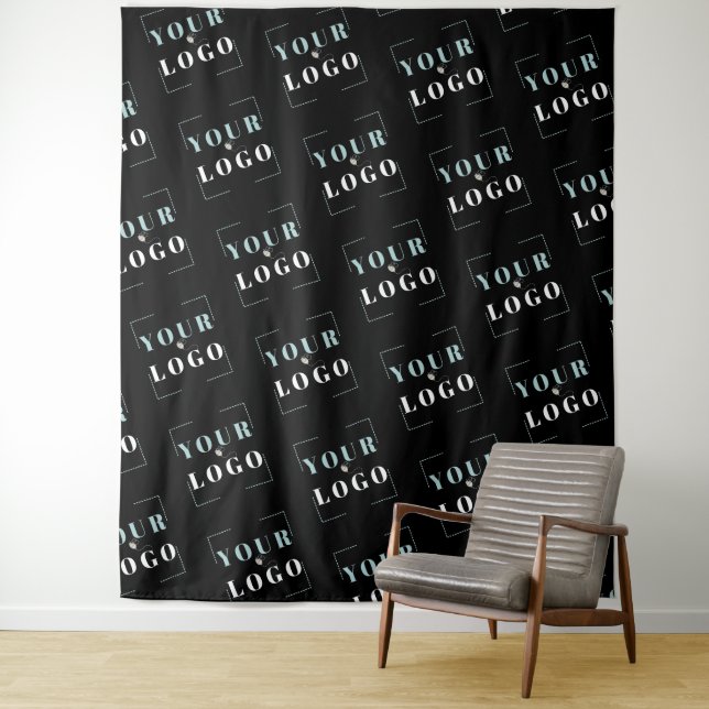 Custom Company Logo Diagonal Repeat Black Backdrop (In Situ)
