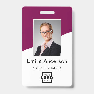 Custom Company Logo Employee Photo Berry Red Badge