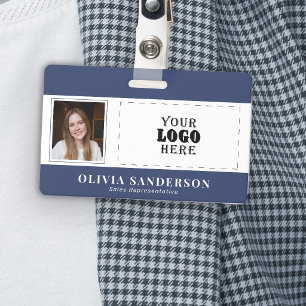 Custom company logo employee photo blue ID Badge