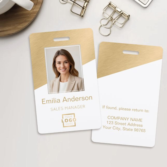 Custom Company Logo Employee Photo Brushed Gold Badge (Creator Uploaded)
