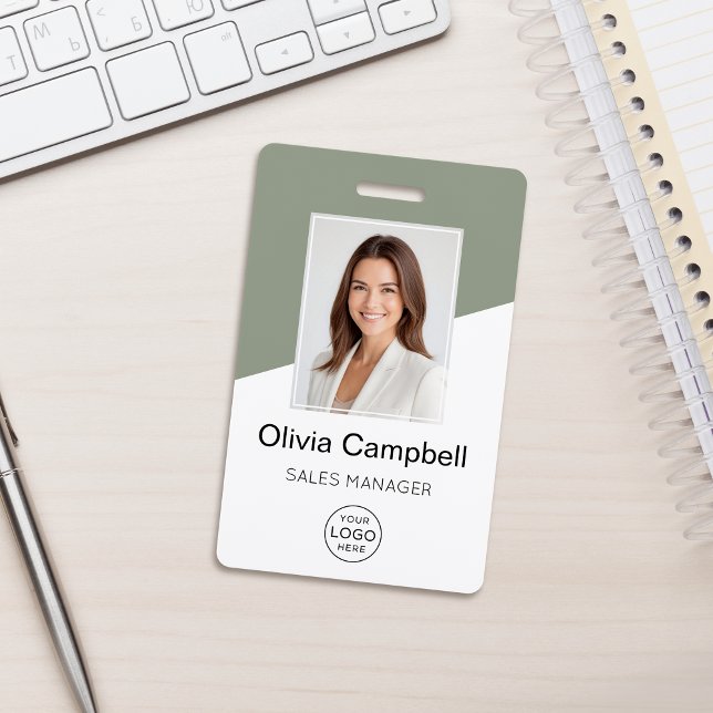 Custom Company Logo Employee Photo Sage Green Badge (Creator Uploaded)