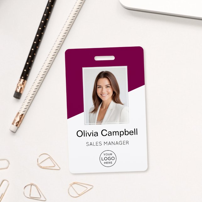 Custom Company Logo Employee Photo Wine Red Badge (Creator Uploaded)