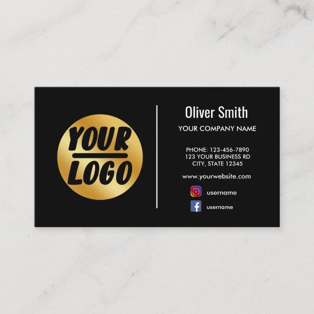 custom company logo gold Black Retro or any color Business Card (Front)