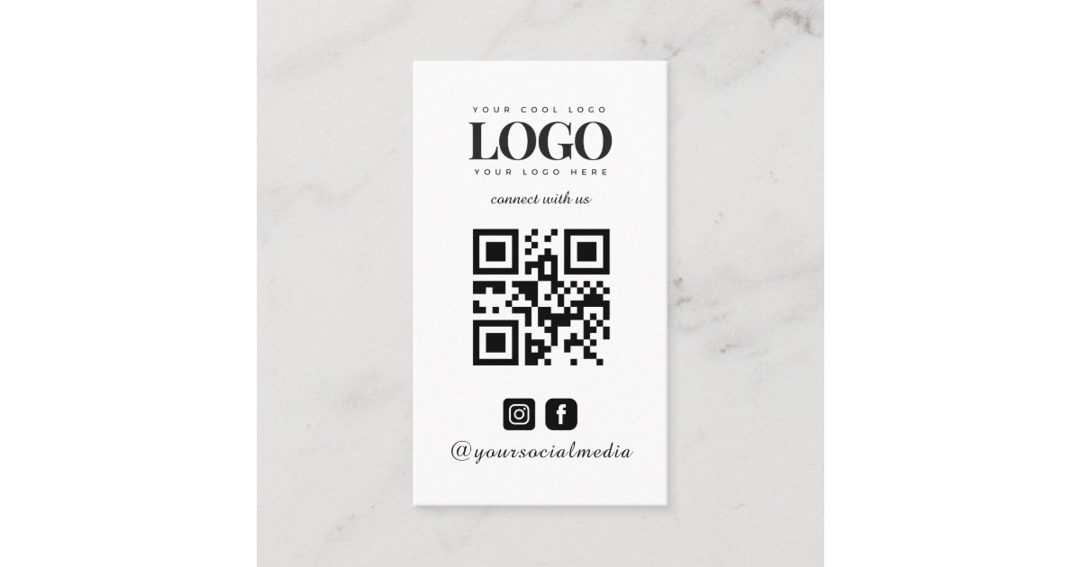 Custom Company Logo & Instagram Facebook QR Code Business Card Zazzle