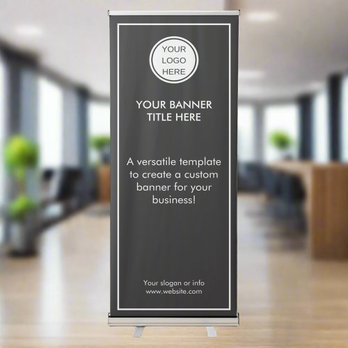 Custom Company Logo l Modern Black  White Text  Retractable Banner