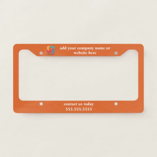 Custom Company Logo Orange Business Marketing License Plate Frame