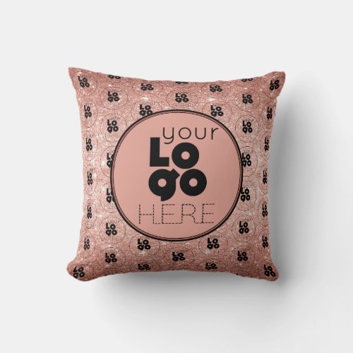 Custom Company Logo Pattern on Rose Gold Glitter Throw Pillow