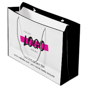 Custom Company Logo Pattern Text Promotional B&W Large Gift Bag