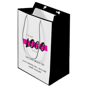 Custom Company Logo Pattern Text Promotional B&W Medium Gift Bag